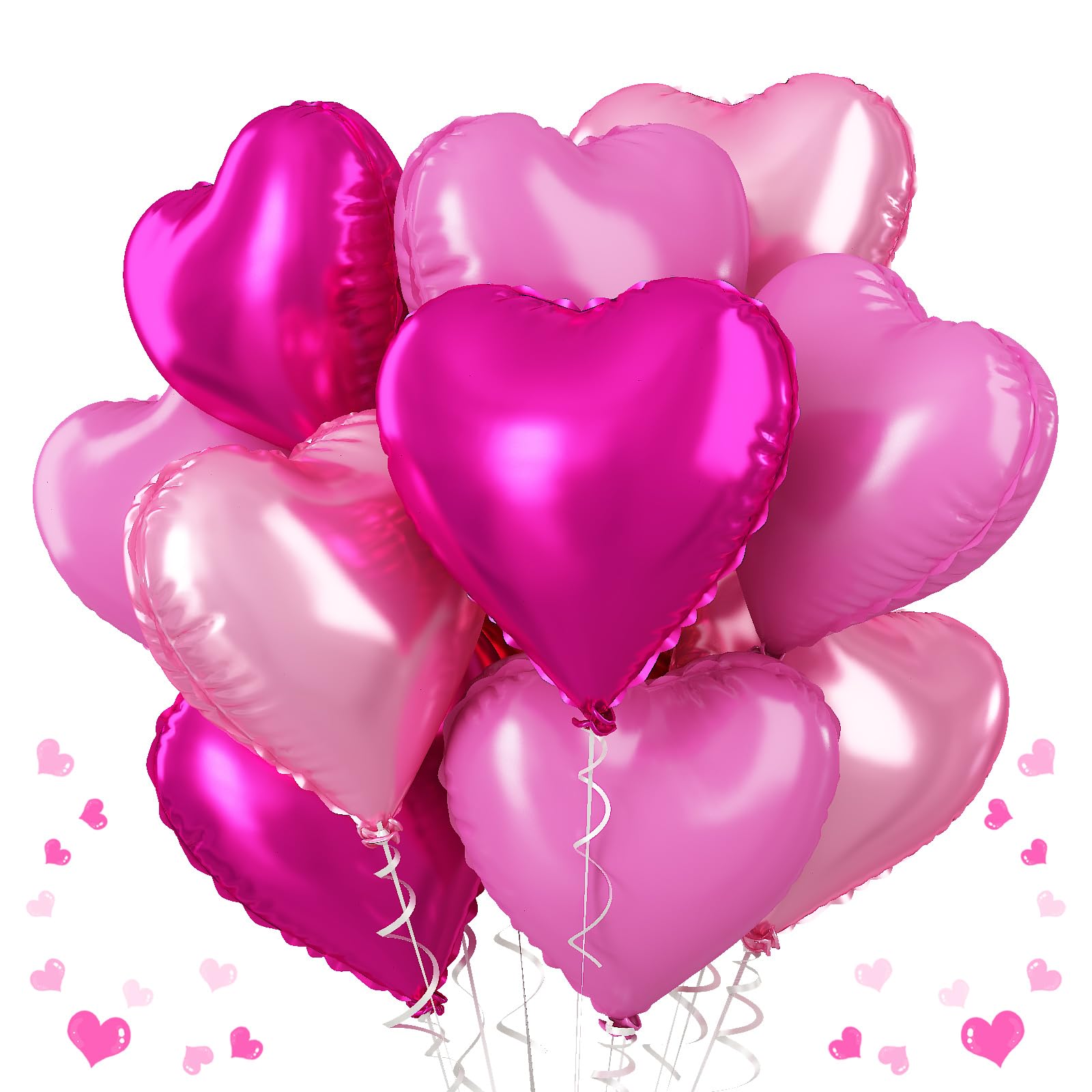 Pink Mixed Heart Balloons 18 Inch 12 Pcs Hot Pink Foil Heart Balloons Light Pink Heart Shape Mylar Balloons Pink Sweet Theme Heart Balloons for Girl Birthday Wedding Valentines Anniversary